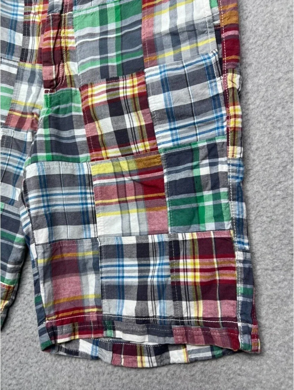 Mens Tailor Vintage Madras Plaid 100% Cotton Shorts Sz 32 Patchwork Preppy Chino